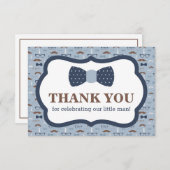 Klein Man Dank u kaart, Bow Stropdas, Blauw, Bruin Bedankkaart (Voorkant / Achterkant)