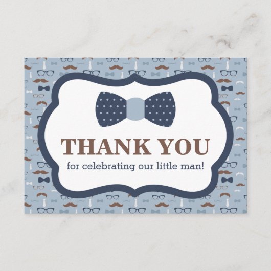 Klein Man Dank u kaart, Bow Stropdas, Blauw, Bruin Bedankkaart (Voorkant)