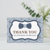 Klein Man Dank u kaart, Bow Stropdas, Blauw, Bruin Bedankkaart (Staand voorkant)