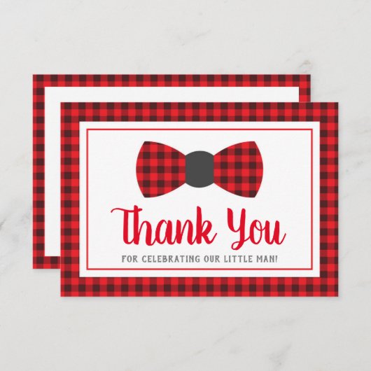 Klein Man Dank u kaart, Bow Stropdas, Buffel Plaid Kaart (Voorkant / Achterkant)