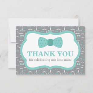 Klein Man Dank u kaart, Bow Stropdas, Turqoise, Gr Bedankkaart