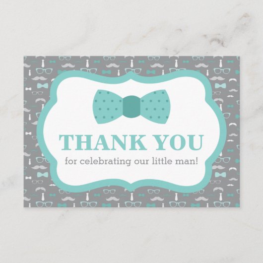 Klein Man Dank u kaart, Bow Stropdas, Turqoise, Gr Bedankkaart (Voorkant)