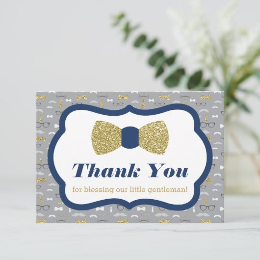 Klein Man Dank u kaart, Navy, Faux Glitter Bedankkaart (Staand voorkant)