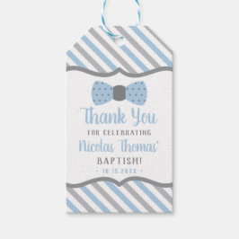 Klein Man Dank u Label, Baby blauw, grijs, doop Cadeaulabel
