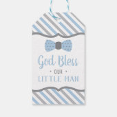 Klein Man Dank u Label, Baby blauw, grijs, doop Cadeaulabel (Achterkant)