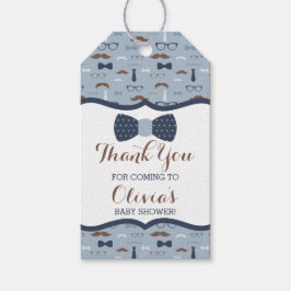 Klein Man Dank u Label, blauw, bruin, boog Stropda Cadeaulabel