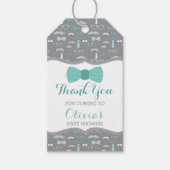 Klein Man Dank u Label, Blauwgroen, grijs, boog St Cadeaulabel (Voorkant)