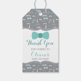 Klein Man Dank u Label, Blauwgroen, grijs, boog St Cadeaulabel