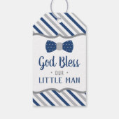 Klein Man Dank u Label, marineblauw, grijs, doop Cadeaulabel (Achterkant)