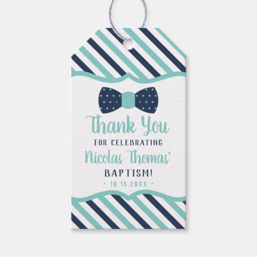 Klein Man Dank u Label, Navy, Turquoise, Doop Cadeaulabel (Voorkant)