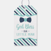 Klein Man Dank u Label, Navy, Turquoise, Doop Cadeaulabel (Achterkant)