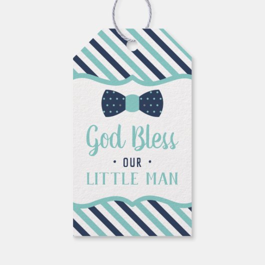 Klein Man Dank u Label, Navy, Turquoise, Doop Cadeaulabel (Achterkant)