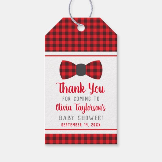 Klein Man Dank u Label, Rood, Buffel Plaid Cadeaulabel (Voorkant)