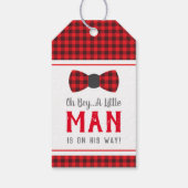 Klein Man Dank u Label, Rood, Buffel Plaid Cadeaulabel (Achterkant)