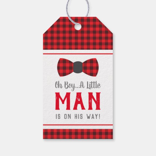 Klein Man Dank u Label, Rood, Buffel Plaid Cadeaulabel (Achterkant)
