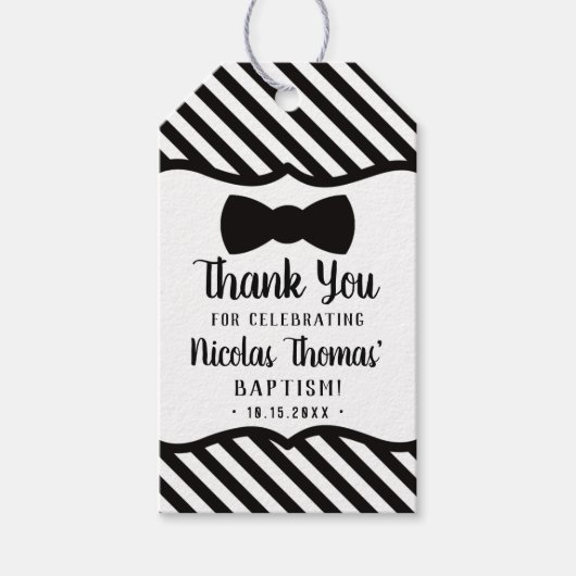 Klein Man Dank u Label, zwart, doop Cadeaulabel (Voorkant)