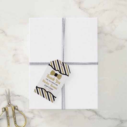 Klein Man Dank u Label, zwart, goud, doop Cadeaulabel (Met Touw)