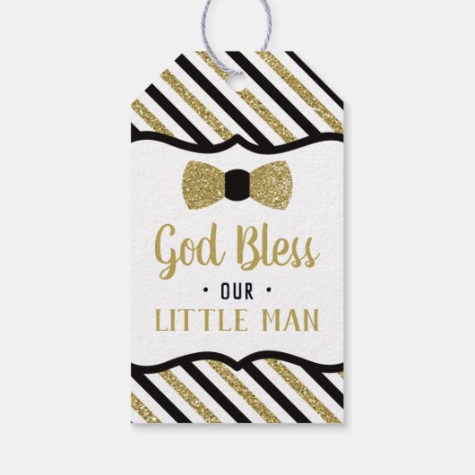 Klein Man Dank u Label, zwart, goud, doop Cadeaulabel (Achterkant)