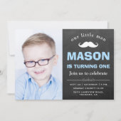 Klein Man Krijtbord Mustache 1e Verjaardagsfeest Kaart (Voorkant)