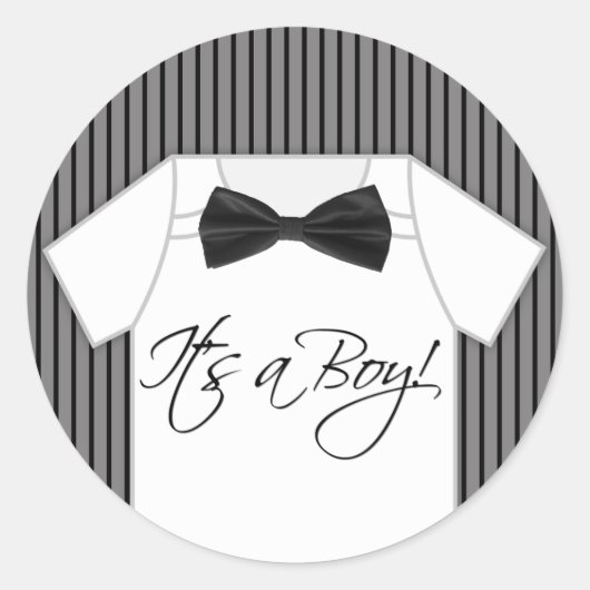 Klein Man krijtstreep Baby shower Ronde Sticker (Voorkant)