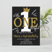 Klein Man, Mr One-derful Birthday, Zwart & Goud Kaart (Staand voorkant)