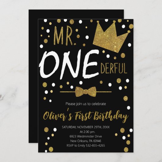 Klein Man, Mr Onederful Verjaardag, Polka Dots Kaart (Voorkant / Achterkant)