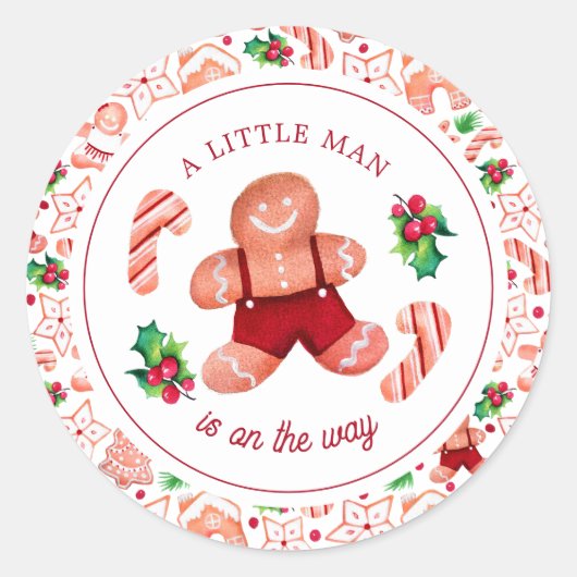 Klein Man peperkoek Kerstmis Baby shower Ronde Sticker (Voorkant)