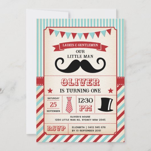 klein Man snor 1e verjaardagsjongen Kaart (Voorkant)