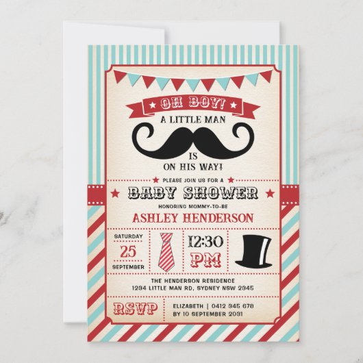 klein Man snor jongen Baby shower Kaart (Voorkant)