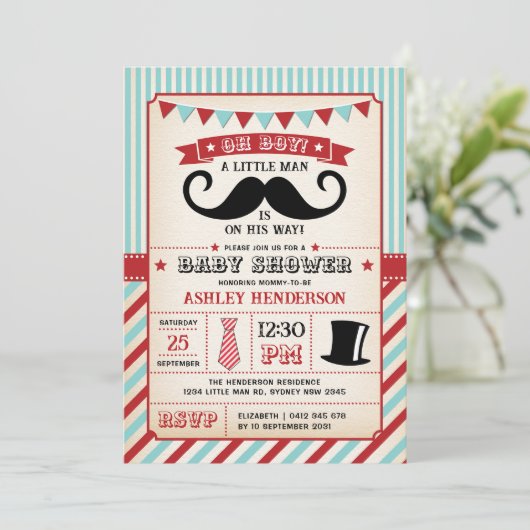  klein Man snor jongen Baby shower Kaart (Staand voorkant)