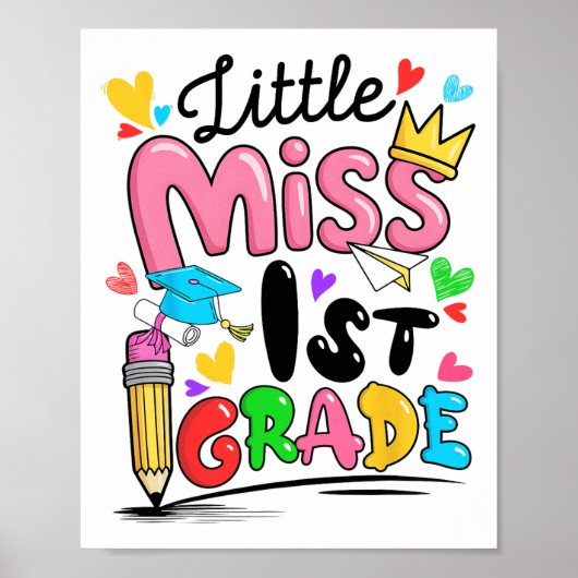 Klein meisje 1e leerjaar schattig naar school poster (Voorkant)