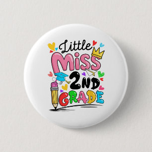 Klein meisje 2e leerjaar schattig naar school ronde button 5,7 cm