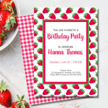 Klein Meisje Aardbei Patroon Groen Roze Verjaardag