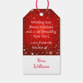 Klein meisje bakken kerstkoekjes cadeaulabel (Achterkant)