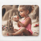 Klein meisje bewonderen een zeeschelp muismat (Voorkant)