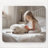 Klein meisje bidden met hond muismat (Voorkant)