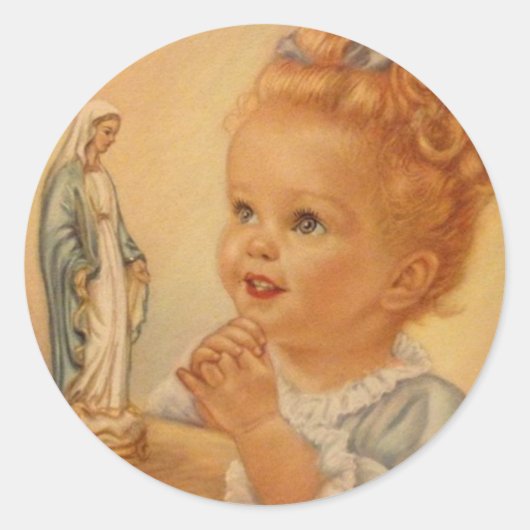 klein meisje biddend tot de Heilige Maagd Maria Ronde Sticker (Voorkant)