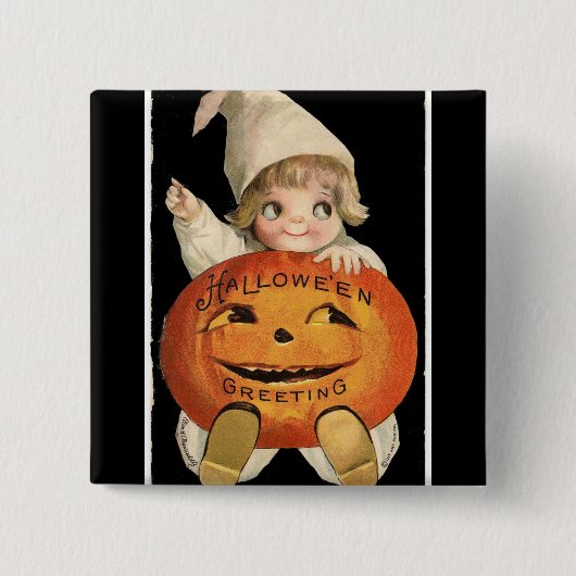  klein meisje Big Halloween Pumpkin Square Vierkante Button 5,1 Cm (Voorkant)