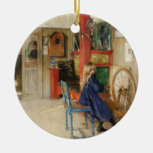  klein meisje bij draaiend wiel keramisch ornament