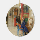 klein meisje bij draaiend wiel keramisch ornament (Links)