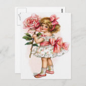 Klein Meisje Bloemen Jurk Roos Moederdag Kaart (Voorkant / Achterkant)