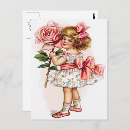 Klein Meisje Bloemen Jurk Roos Moederdag Kaart (Voorkant / Achterkant)