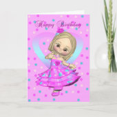 Klein meisje dansen verjaardagskaart - roze en bla kaart (Voorkant)
