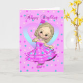Klein meisje dansen verjaardagskaart - roze en bla kaart (Gele Bloem)