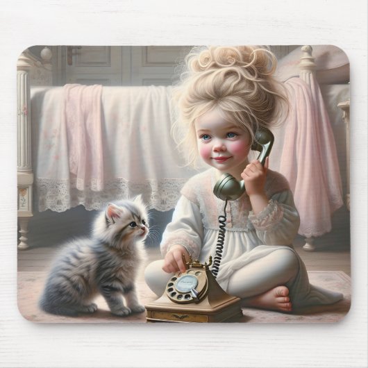 Klein meisje dat aan het bellen is muismat (Voorkant)