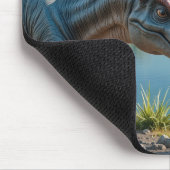 Klein meisje dat een dinosaurus aait muismat (Hoek)