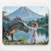 Klein meisje dat een dinosaurus aait muismat (Voorkant)