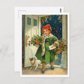 Klein meisje dat op kerstavond met haar hond komt briefkaart (Voorkant / Achterkant)
