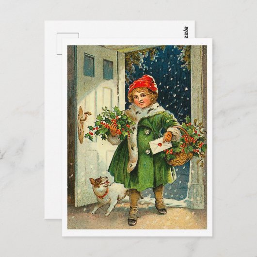 Klein meisje dat op kerstavond met haar hond komt briefkaart (Voorkant / Achterkant)