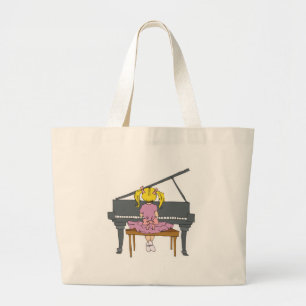 klein meisje dat piano speelt grote tote bag